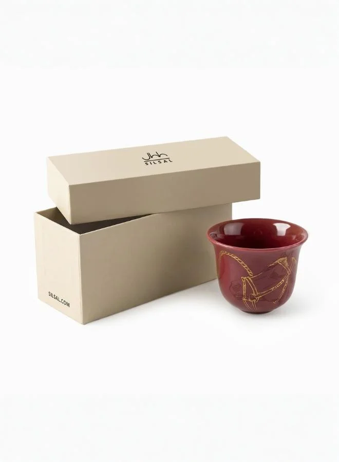 صلصال Set of 2 Fares Arabic Coffee Cups - Dark Red