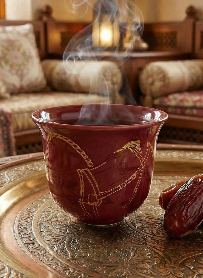 صلصال Set of 2 Fares Arabic Coffee Cups - Dark Red