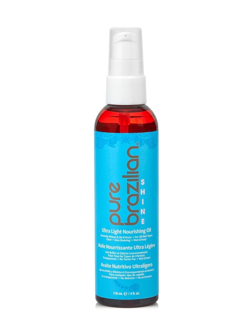 Pure Brazilian Pure Brazilian Shine Ultra Light Nourishing Oil with Brazilian Nut Oil for Smooth, Glossy & Frizz-Free Hair, Deep Hydration & Brilliant Shine, 4 Fl Oz  - Image 1