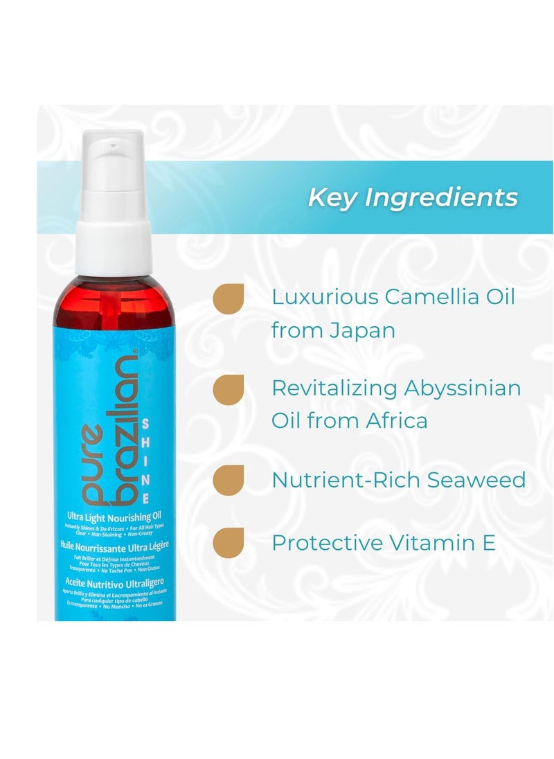 Pure Brazilian Pure Brazilian Shine Ultra Light Nourishing Oil with Brazilian Nut Oil for Smooth, Glossy & Frizz-Free Hair, Deep Hydration & Brilliant Shine, 4 Fl Oz  - Image 2
