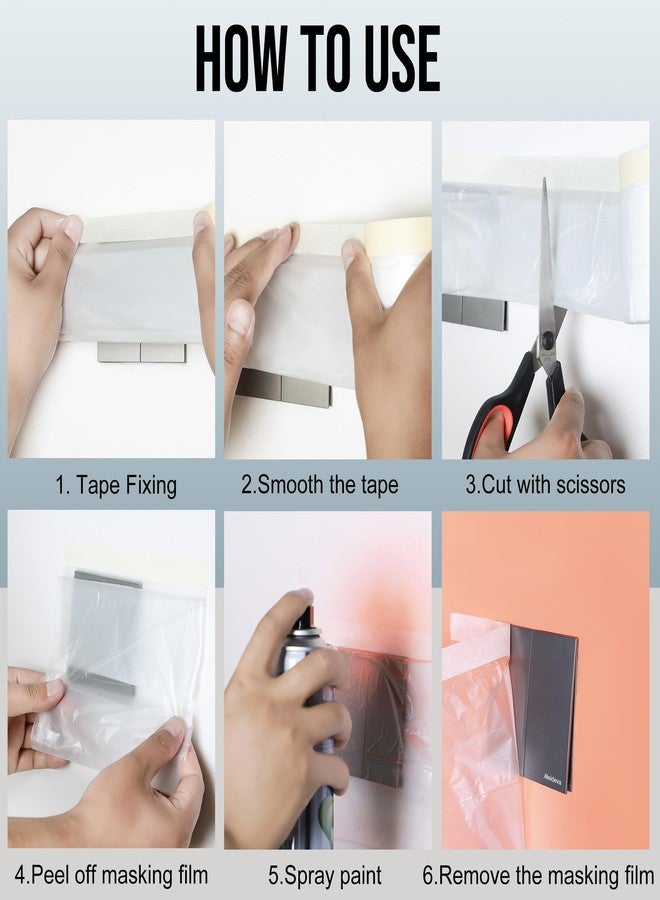 Lichamp غطاء بلاستيكي من Lichamp للطلاء، غشاء لاصق مُلصق مسبقًا، 22 بوصة × 30 ياردة × 3 لفات (90 ياردة إجمالاً)، بلاستيك للرسامين مع شريط لاصق، غشاء شريط لاصق متقدم - Image 4