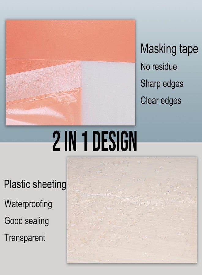 Lichamp غطاء بلاستيكي من Lichamp للطلاء، غشاء لاصق مُلصق مسبقًا، 22 بوصة × 30 ياردة × 3 لفات (90 ياردة إجمالاً)، بلاستيك للرسامين مع شريط لاصق، غشاء شريط لاصق متقدم - Image 3