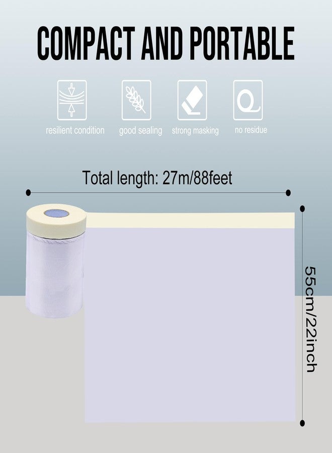 Lichamp غطاء بلاستيكي من Lichamp للطلاء، غشاء لاصق مُلصق مسبقًا، 22 بوصة × 30 ياردة × 3 لفات (90 ياردة إجمالاً)، بلاستيك للرسامين مع شريط لاصق، غشاء شريط لاصق متقدم - Image 2