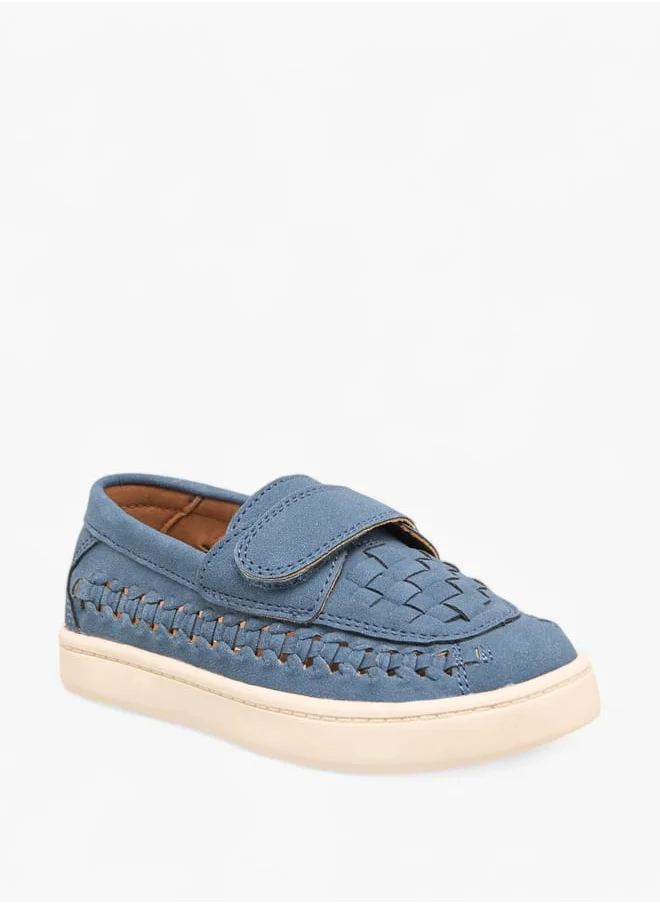 Barefeet Boys Weave Textured Loafers With Hook And Loop Closure