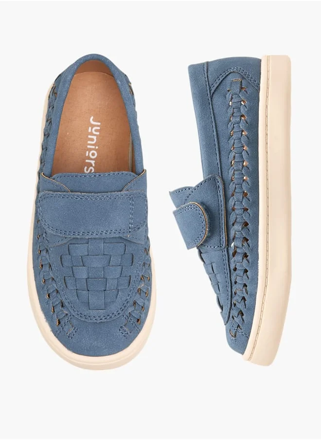 Barefeet Boys Weave Textured Loafers With Hook And Loop Closure