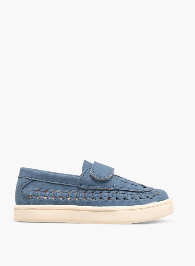 Barefeet Boys Weave Textured Loafers With Hook And Loop Closure