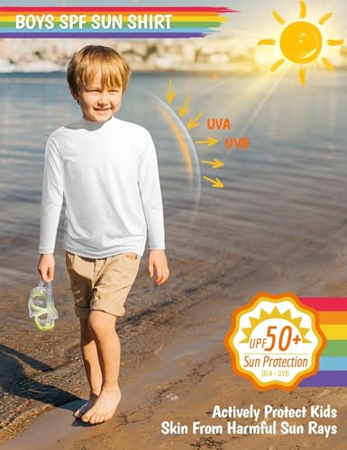 Smarash Boys Rash Guard Long Sleeve Sun Protection UPF50+ T Shirts Rashguard Swim Fishing Surf ShirtsQuick Dry Cool Beach Clothes for Little Kids White Size 8 - Image 3