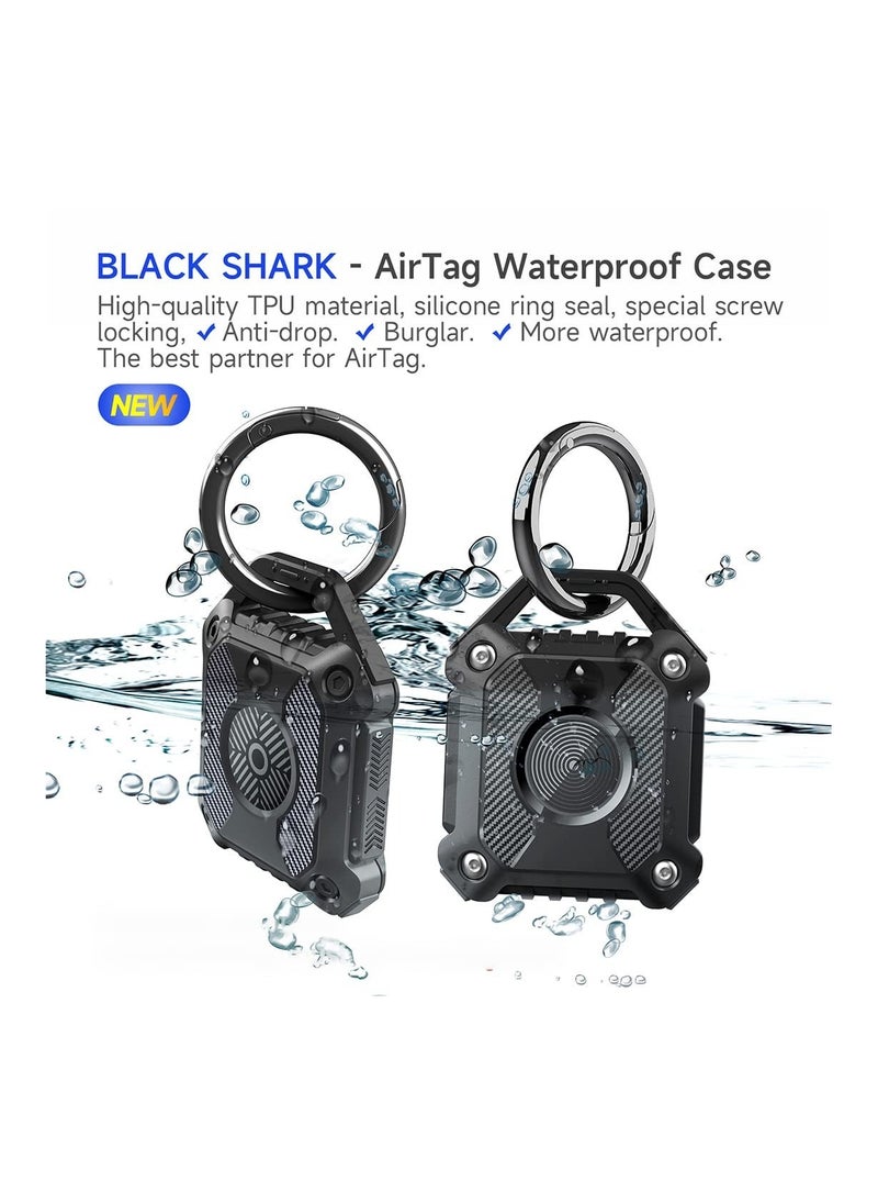 Y&D Airtag Holder Waterproof Case 360° Full Protection Hard Tpu Keychain for Keys Bag Luggage Dog Collar Key Ring Key Backpacks Luggage (2 Pack Black)  - Image 2
