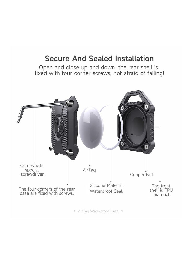 Y&D Airtag Holder Waterproof Case 360° Full Protection Hard Tpu Keychain for Keys Bag Luggage Dog Collar Key Ring Key Backpacks Luggage (2 Pack Black)  - Image 4