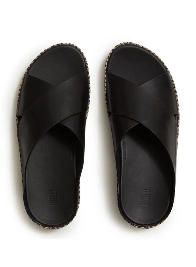 LULU LUX GRAPHIC-WEAVE LEATHER CROSS SLIDES