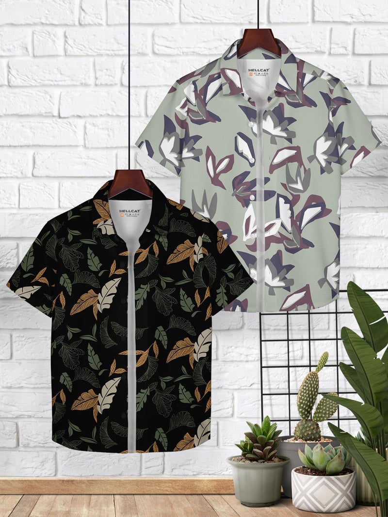 HELLCAT Boys Cotton Blend Olive, Green Trendy Regular Fit Printed Causal Shirt for - Pack of 2_Olive/Green_3-4 Years - Image 2
