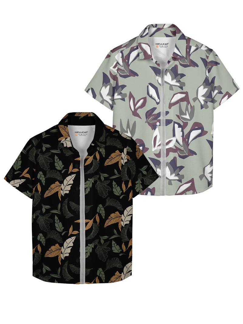 HELLCAT Boys Cotton Blend Olive, Green Trendy Regular Fit Printed Causal Shirt for - Pack of 2_Olive/Green_3-4 Years - Image 1