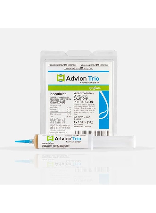 SAG Trio Cockroach Gel Bait, 4 Tubes x 30-Grams, 1 Plunger and 2 Tips, Formulated with 0.6% Indoxacarb, 0.1% Novaluron and 0.1% Pyriproxyfen, Ready-to-Use Roach Killer for Indoor and Outdoor Use - Image 1