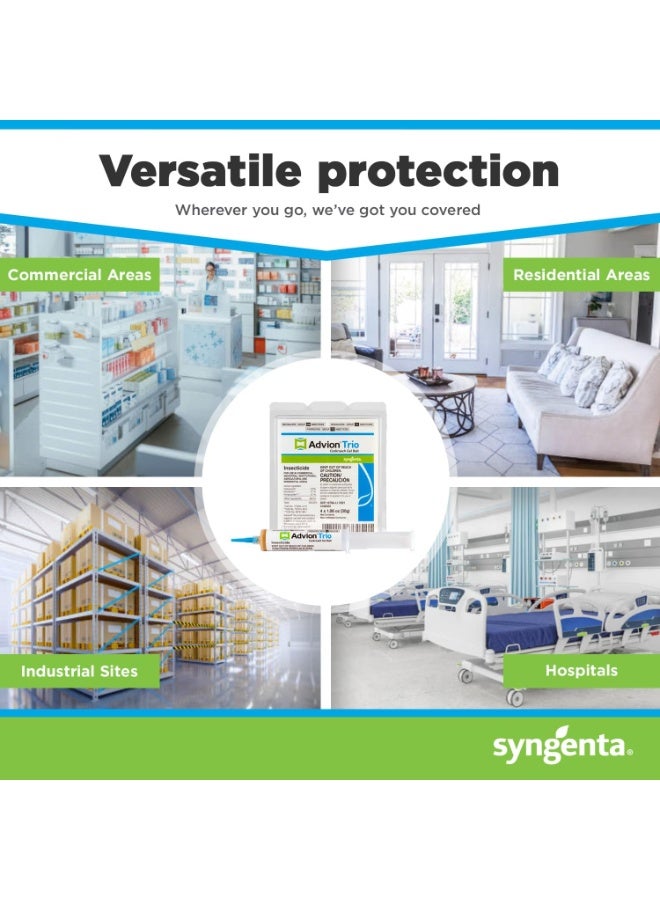 SAG Trio Cockroach Gel Bait, 4 Tubes x 30-Grams, 1 Plunger and 2 Tips, Formulated with 0.6% Indoxacarb, 0.1% Novaluron and 0.1% Pyriproxyfen, Ready-to-Use Roach Killer for Indoor and Outdoor Use - Image 2