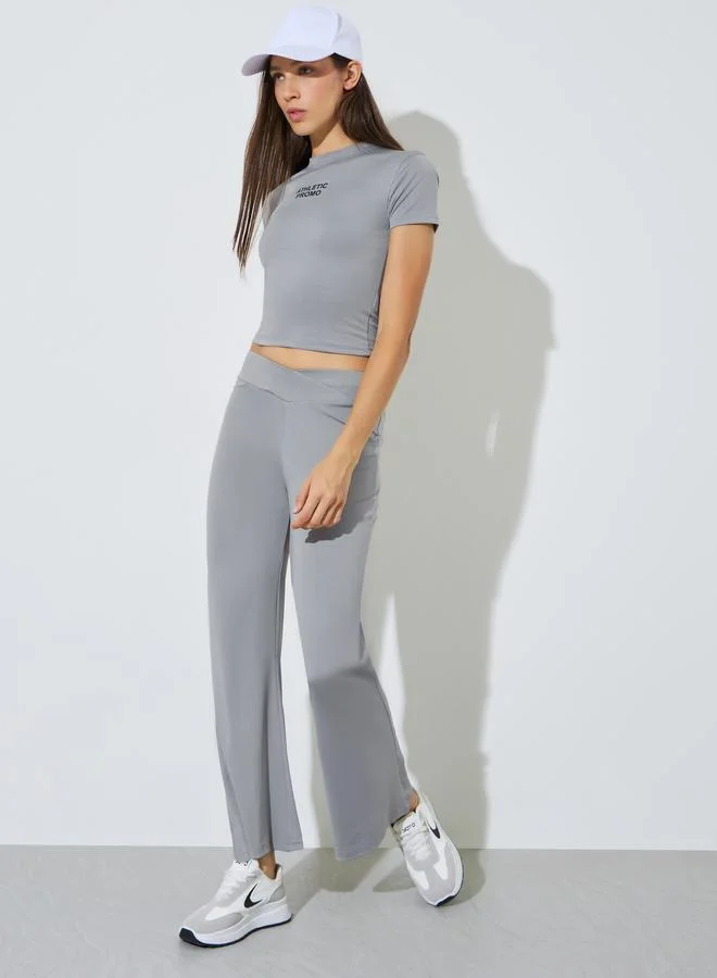 ستايلي Grey Broad Waistband Flared Leggings