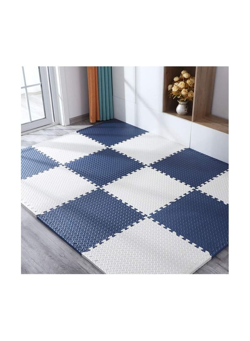 Navy Blue and White Puzzle Mat for Kids Yoga Room Bedroom Living Room Exercise Gym Mat 60x60x1.2cm of 8 Tiles - Image 1