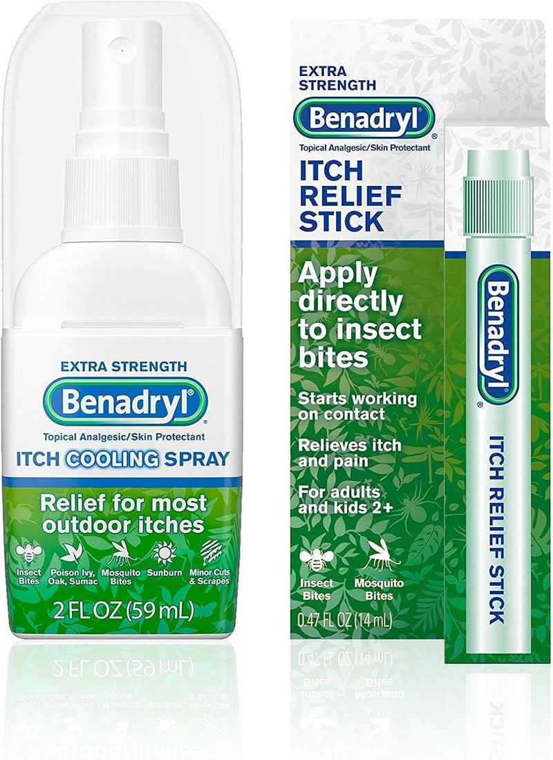 Benadryl Cooling Anti-Itch Spray 2 fl. Oz and Extra Strength Itch Relief Stick 0.47 fl. oz, Both with Diphenhydramine 1 ea - Image 1