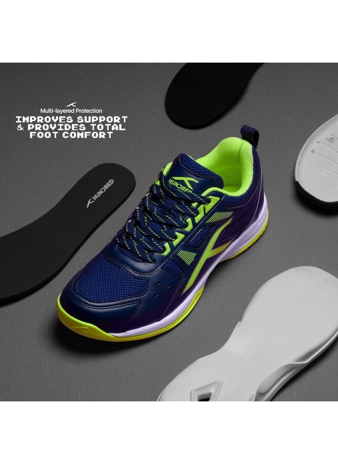 HUNDRED HUNDRED Raze Badminton Shoes (Non Marking) | Lightweight & Durable | X-Cushion, Active Grip Sole, Toe Assist (Navy::Lime, 9UK)  - Image 2
