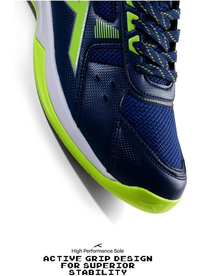 HUNDRED HUNDRED Raze Badminton Shoes (Non Marking) | Lightweight & Durable | X-Cushion, Active Grip Sole, Toe Assist (Navy::Lime, 9UK)  - Image 5