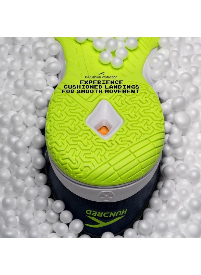 HUNDRED HUNDRED Raze Badminton Shoes (Non Marking) | Lightweight & Durable | X-Cushion, Active Grip Sole, Toe Assist (Navy::Lime, 9UK)  - Image 4