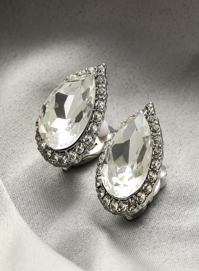 YINLI Gorgeous Austrian Crystal Rhinestone Teardrop Clip on Earrings Trendy Earring (White) - Image 2