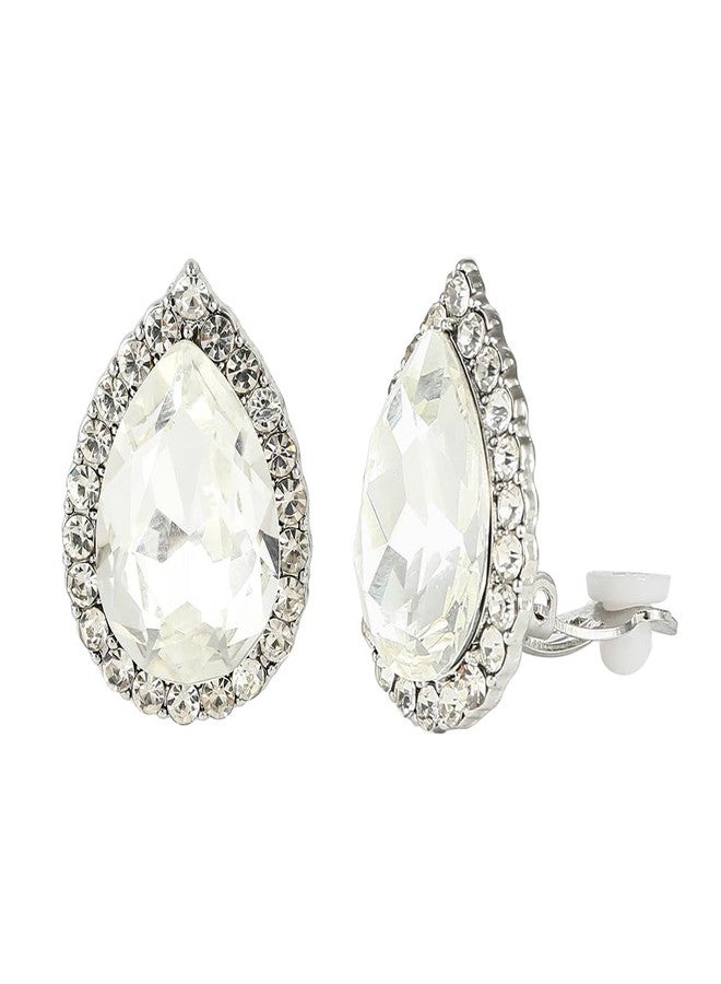 YINLI Gorgeous Austrian Crystal Rhinestone Teardrop Clip on Earrings Trendy Earring (White) - Image 1