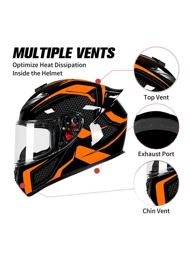Motorcycle Helmets Full Face Helmet for Men Women, 4-Layer Street Bike Helmet with HD Sunshield PC Visor, ABS Helmet Breathable and Ventilated Motorcycle Helmet for Adults (Orange, L) - Image 2