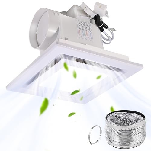 FEITON مروحة شفط حمام مربعة من فيتون مع ضوء LED 110 CFM 30W 4 بوصة مجرى 110220V 10 سون هادئة مروحة تهوية حمام ضوء مجموعة تركيب سقف