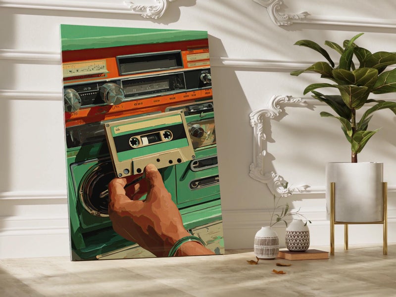 TNESSENTIAL Retro 90s Cassette Player Wall Art Poster or Canvas Print, Vintage Radio Print, Nostalgic Pop Art, Retro Orange Green Beige Vector Decor - Image 5