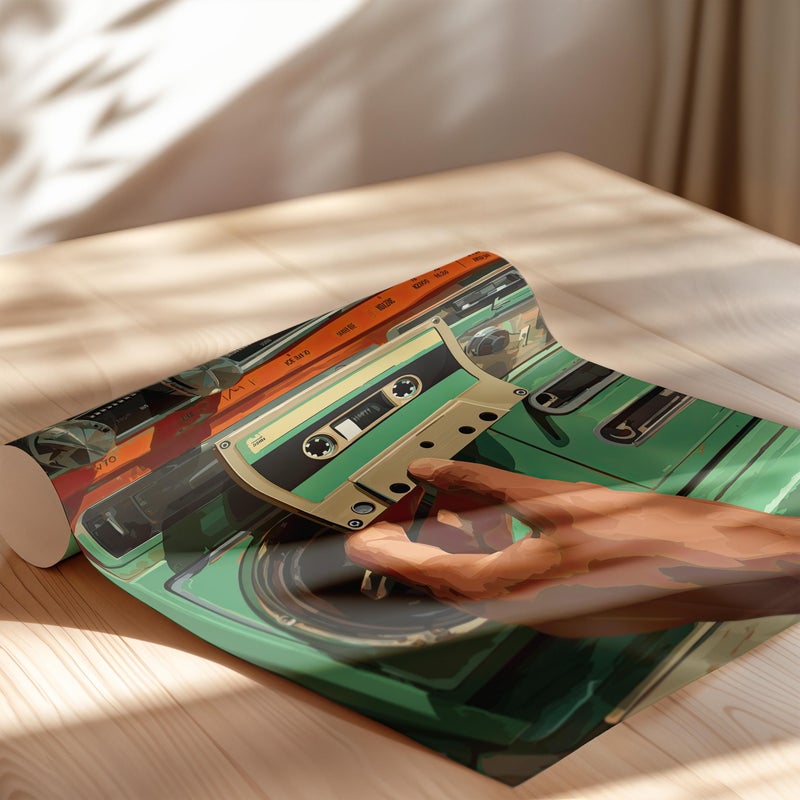 TNESSENTIAL Retro 90s Cassette Player Wall Art Poster or Canvas Print, Vintage Radio Print, Nostalgic Pop Art, Retro Orange Green Beige Vector Decor - Image 2