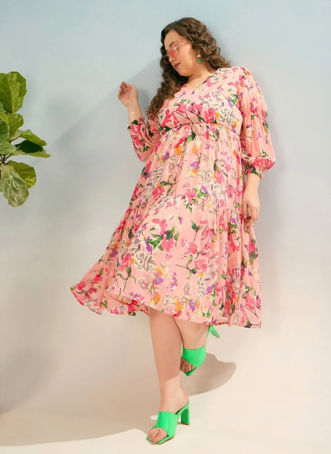 SASSAFRAS Floral Printed Midi Dress for Women