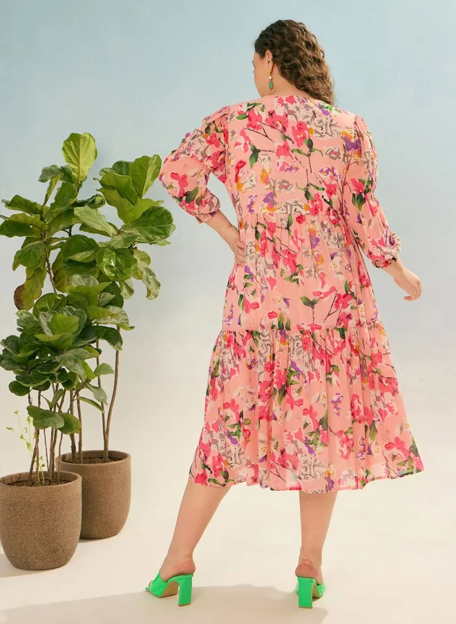 SASSAFRAS Floral Printed Midi Dress for Women