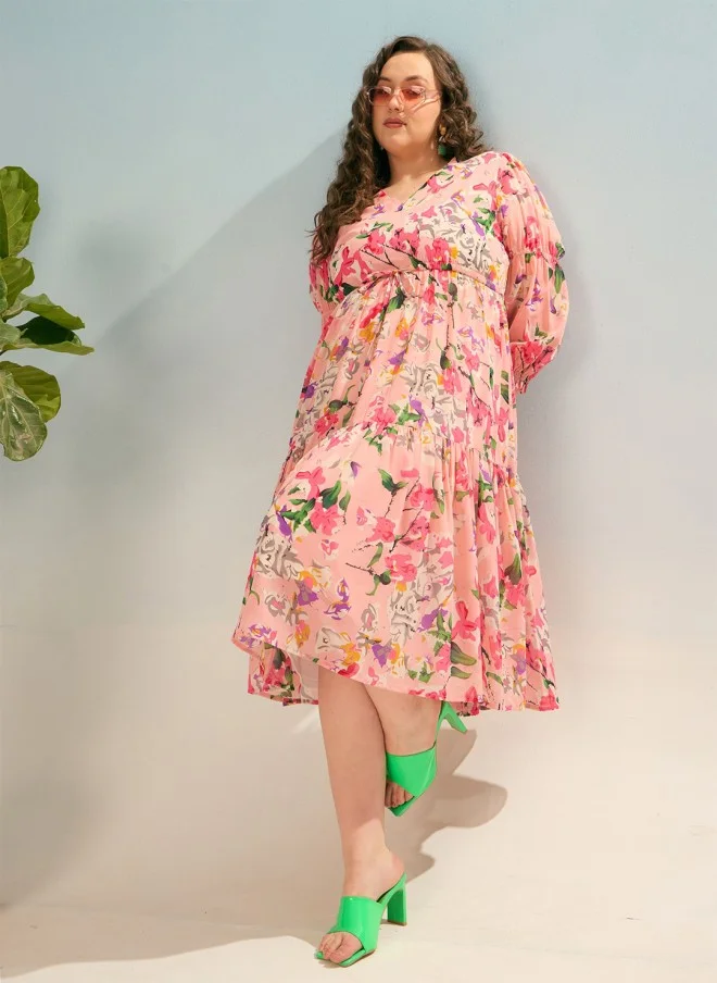 SASSAFRAS Floral Printed Midi Dress for Women