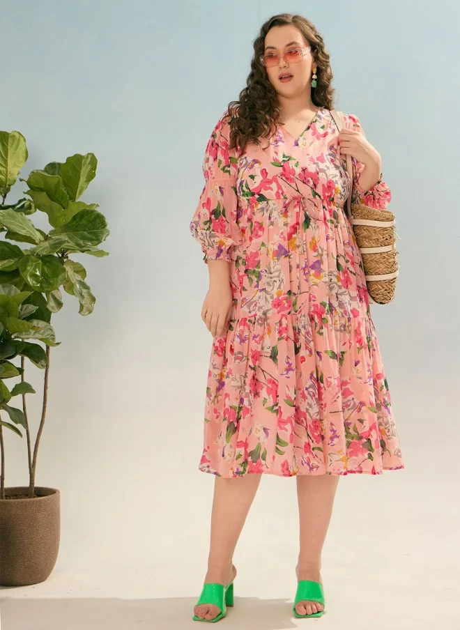 SASSAFRAS Floral Printed Midi Dress for Women