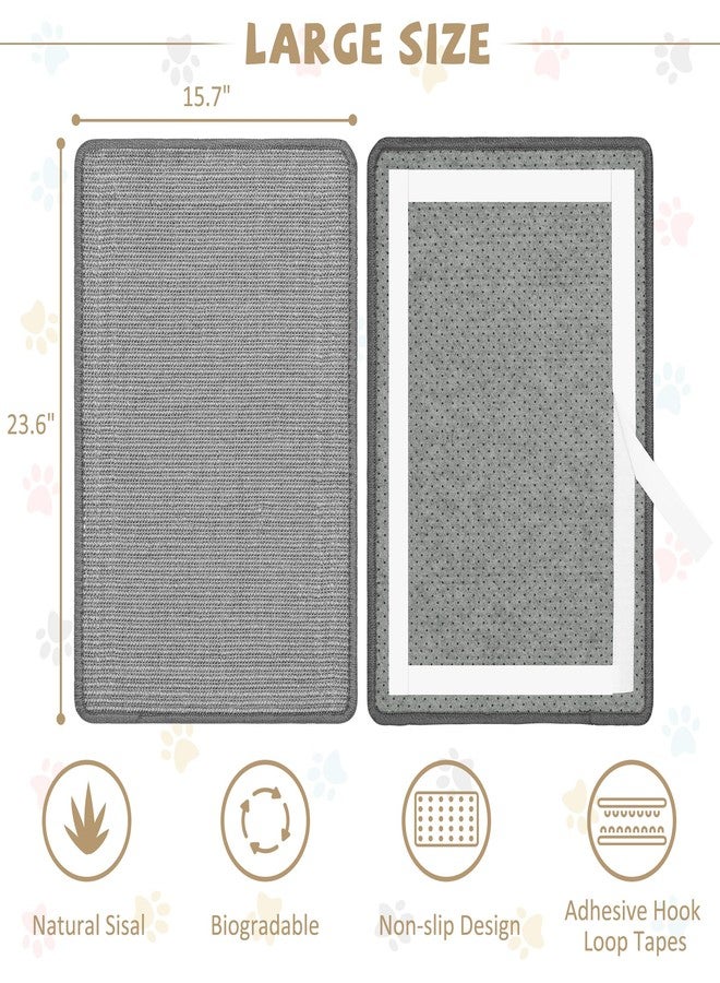 Graciadeco Gray Cat Scratching Mat Sisal, 2 Packs Sisal Fabric Large Cat Scratching Pad for Indoor Cats with Adhesive Hook Loop Tape, Wall Scratchers for Indoor Cats 23.6" x 15.7" - Image 2