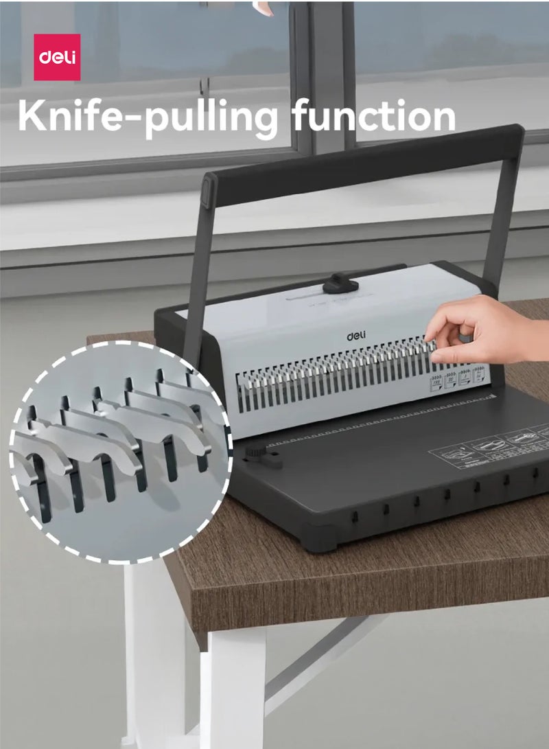 ديلي ماكينة تجليد سلكي معدنية A4 موديل T322D، تثقيب 20 ورقة، سعة تجليد 135 ورقة، تشغيل يدوي قوي - Image 4