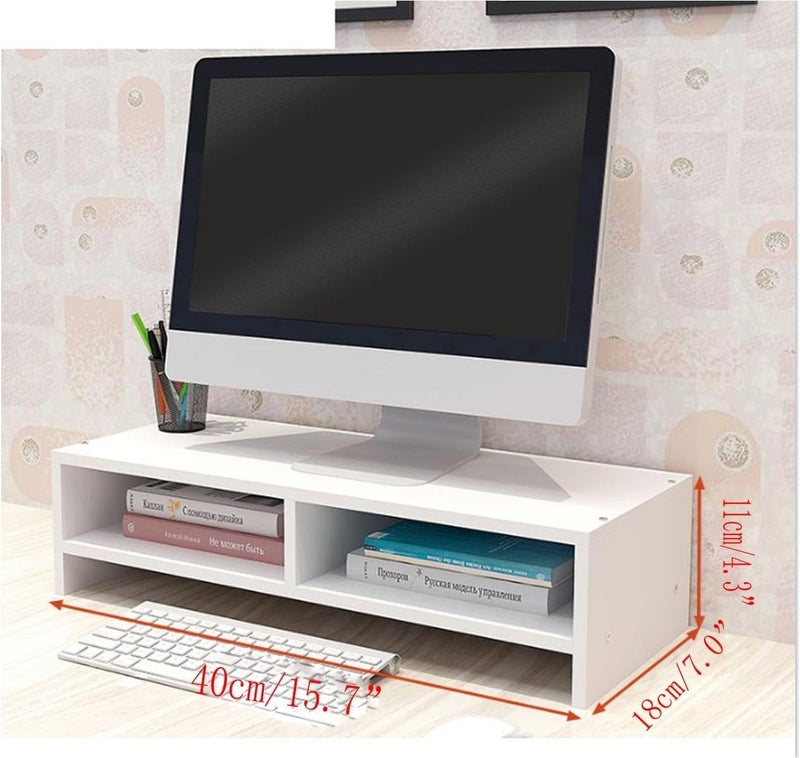 MUGATH 2 Tiers Wooden Monitor Computer Laptop Height Riser Stand with Keyboard StorageGaming Desk for Table Home Office Furniture LargeSpace Saving Desktop Shelf - Image 2