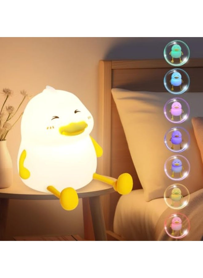 Duck Night Lights for Kids, Touch Cute Lamp, Childrens Silicone Portable LED Night Light with 30 Min Timer & 7 Colors, USB Rechargeable Table Lamp, Christmas Birthday Gift for Children - Image 1