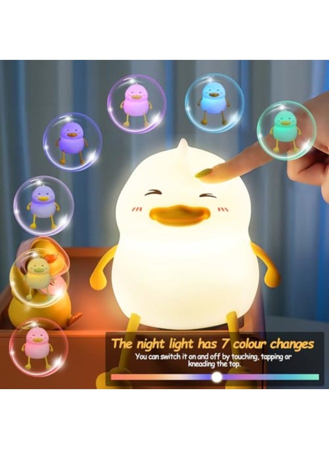 Duck Night Lights for Kids, Touch Cute Lamp, Childrens Silicone Portable LED Night Light with 30 Min Timer & 7 Colors, USB Rechargeable Table Lamp, Christmas Birthday Gift for Children - Image 2