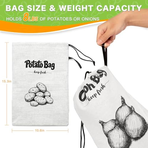 Velvopet Onion Bag, Potato Bag, Vegetable Storage Bags, Reusable 8-Pound Potatoes Storage Bags With Light-Blocking Liner, Drawstring Closure & Side Access For Vegetable Keep Fresh 16"x11.4"(2Pack) - Image 3