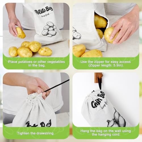 Velvopet Onion Bag, Potato Bag, Vegetable Storage Bags, Reusable 8-Pound Potatoes Storage Bags With Light-Blocking Liner, Drawstring Closure & Side Access For Vegetable Keep Fresh 16"x11.4"(2Pack) - Image 5