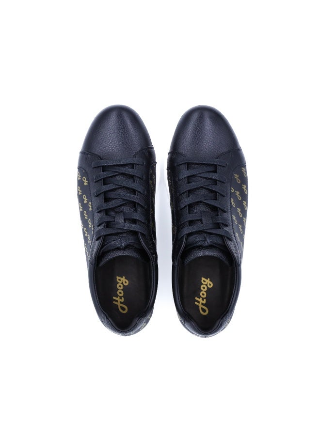 هووج أحذية هوغ الرجالية، أحذية رياضية جلدية سوداء مريحة برباط، مناسبة للارتداء اليومي - Image 5