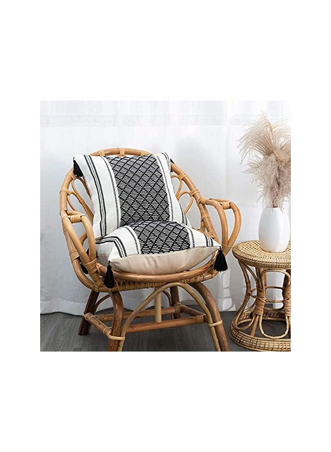 The Bros Throw Pillow Covers 18x18 Inch Set of 2 Farmhouse Decorative Cushion Case Cotton Woven Diamond Jacquard Pattern for Sofa Couch Bed - Image 2