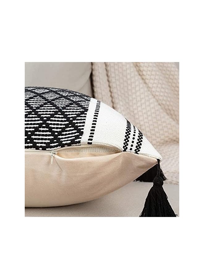 The Bros Throw Pillow Covers 18x18 Inch Set of 2 Farmhouse Decorative Cushion Case Cotton Woven Diamond Jacquard Pattern for Sofa Couch Bed - Image 3