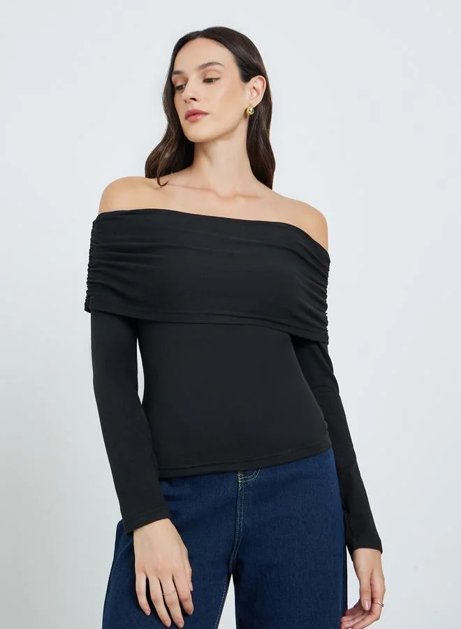 Take Two Black Off-Shoulder Long Sleeve Blouse