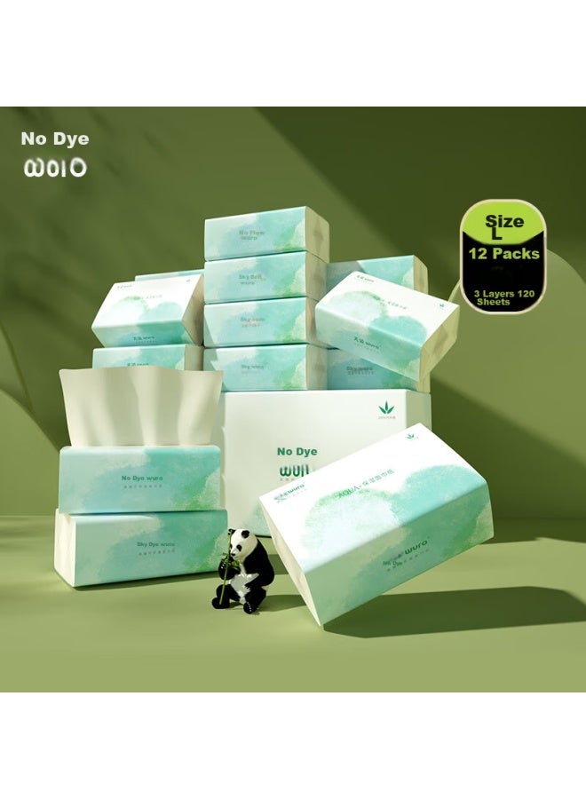 Wuro Wudian Wuro Cream Tissue Paper, 3-ply 120 Sheets*12 Packs L Size, Large-size Facial Tissues, Moisturizing Paper, Cloud-soft Tissues, Cream Paper, Whole Box - Image 1