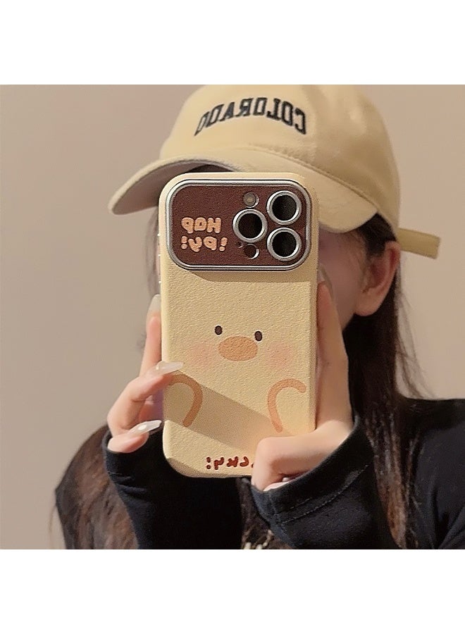 NIBEMINENT Cute Little Pigs And Ducks Protective TPU Case Cover For iPhone 15 Plus, Silver Duck With A Yellow Background