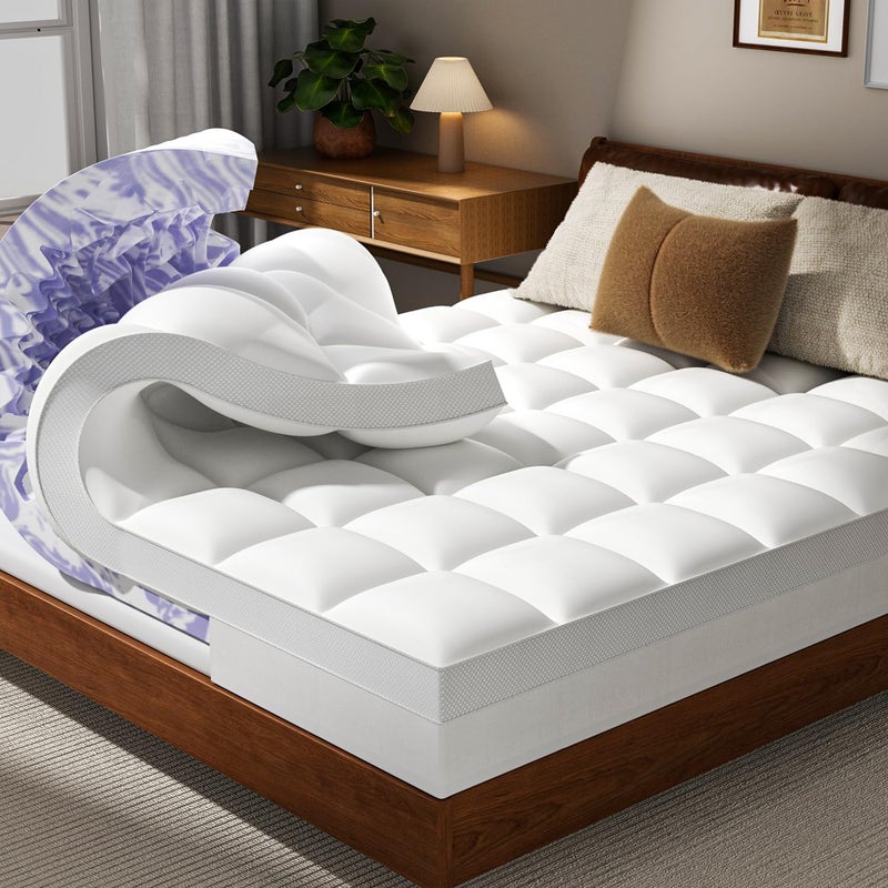 ChiXpace Dual Layer 5 Inch Memory Foam Mattress Topper King - 3 Inch Pillow Top Mattress Pad and 2 Inch Gel Memory Foam, 7-Zone Egg Crate Mattress Topper - Image 1