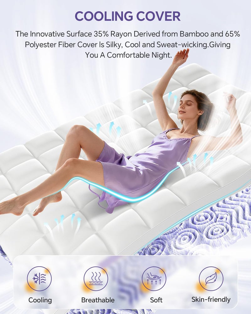 ChiXpace Dual Layer 5 Inch Memory Foam Mattress Topper King - 3 Inch Pillow Top Mattress Pad and 2 Inch Gel Memory Foam, 7-Zone Egg Crate Mattress Topper - Image 5