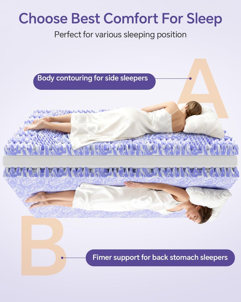 ChiXpace Dual Layer 5 Inch Memory Foam Mattress Topper King - 3 Inch Pillow Top Mattress Pad and 2 Inch Gel Memory Foam, 7-Zone Egg Crate Mattress Topper - Image 4